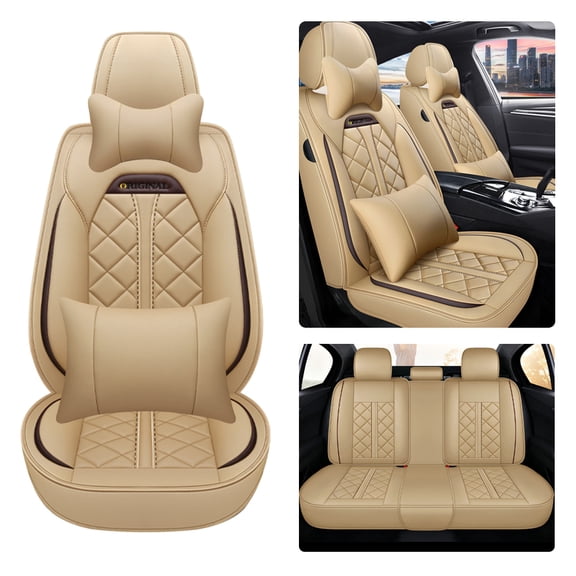 Maidao Housses de Siège Auto en Cuir Ensemble pour Lexus pour GX 2003-2009 5 Sièges Coussin Protecteur avant Arrière avec Appuie-Tête Beige
