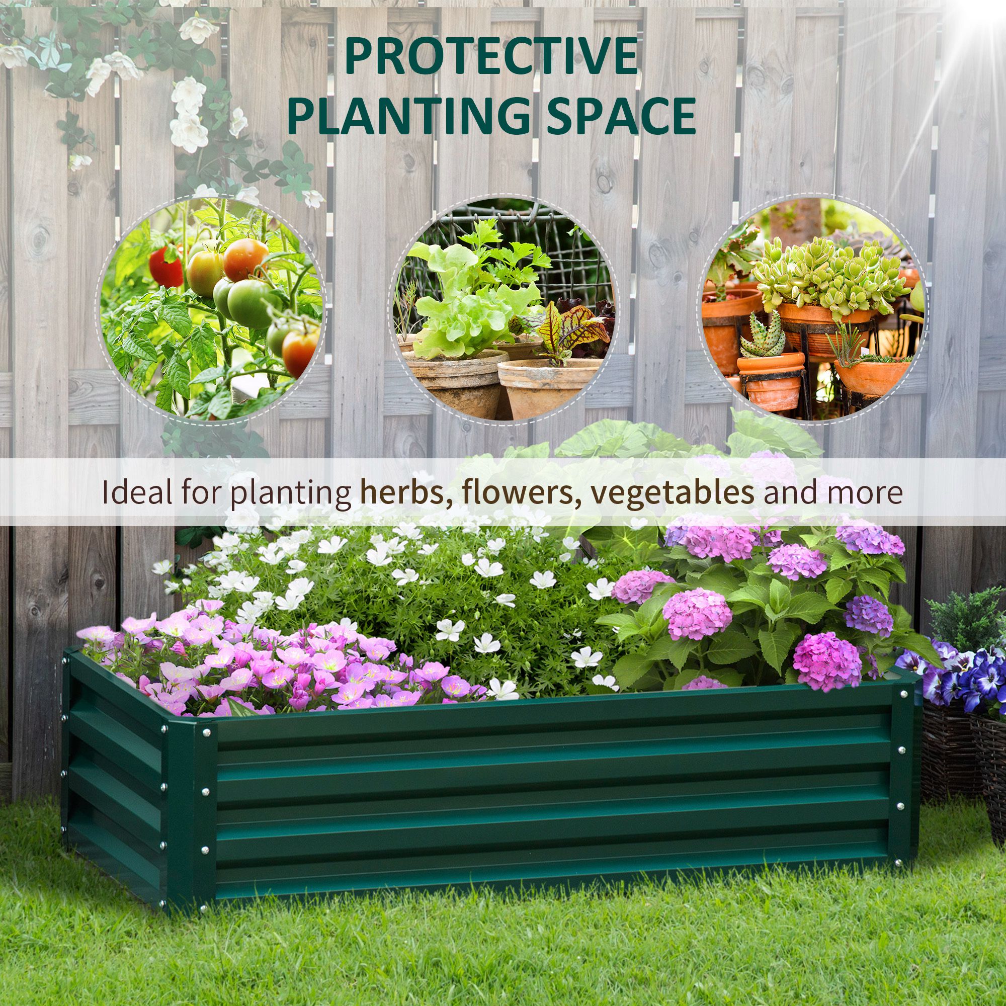 Outsunny 4' x 2' x 1' Galvanized Raised Garden Bed Planter Raised Bed with Steel Frame for Vegetables, Flowers, Plants and Herbs, Green