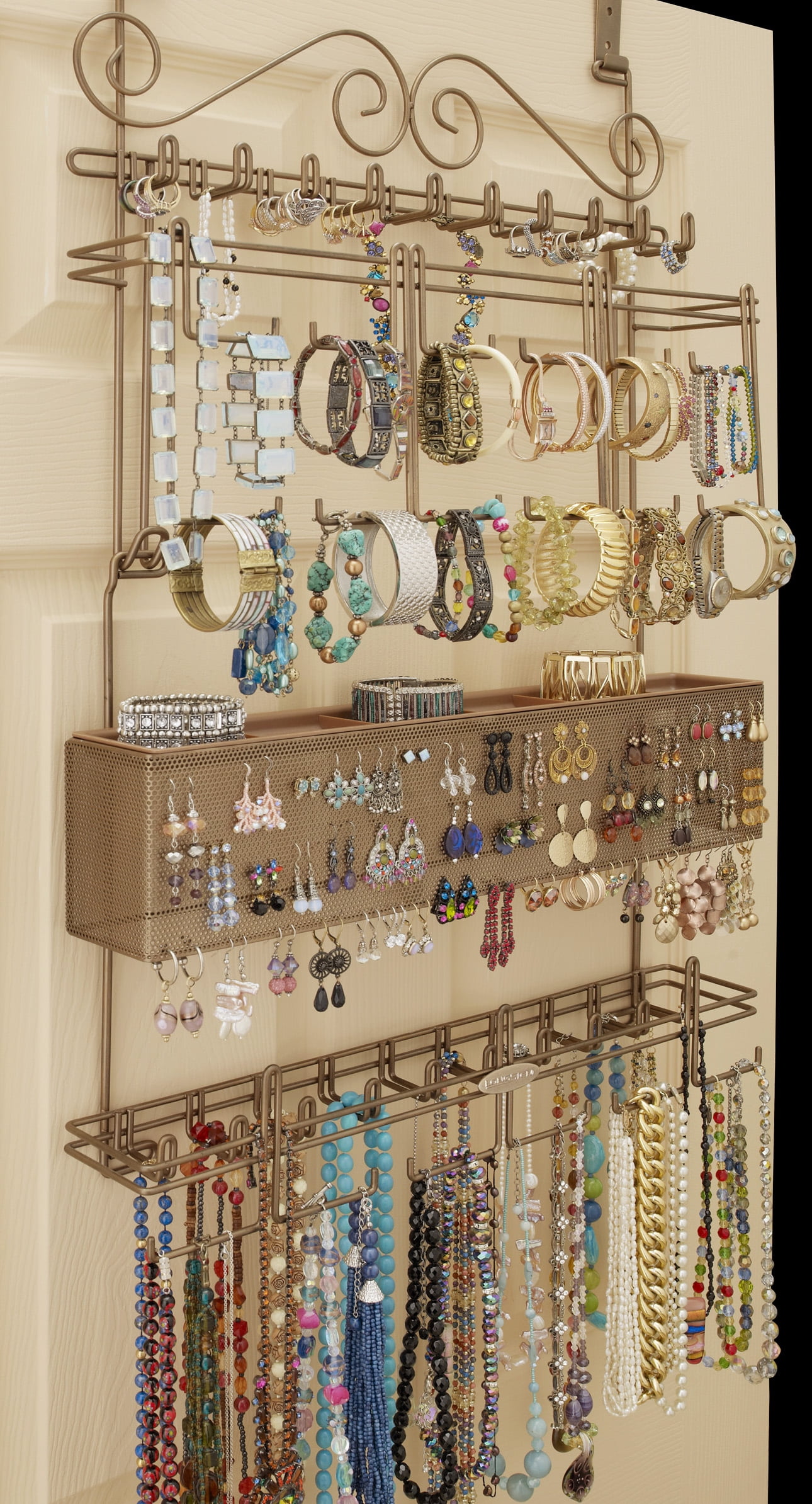 Longstem Over the Door or Wall Hanging Jewelry Organizer, Steel, 5 lb, Bronze, Holds 300 Pieces