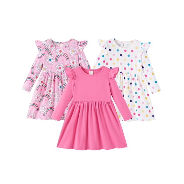 Conjunto de Vestidos para Niñas PATPAT 3 Piezas Manga Larga Rosa 5-6 Años