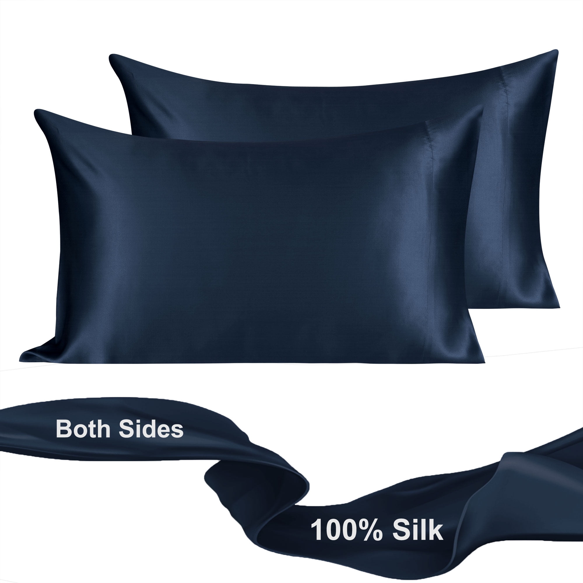 Unique Bargains 2-Pack 19 Momme 100% Silk Pillowcases Navy Blue Standard