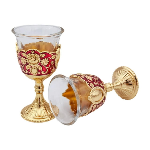 2 piezas de copa de vino vintage, copa decorativa portátil, mini copa de comunión para rojo y dorado