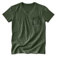 thumbnail image 3 of VSSSJ V Neck T Shirts for Men Vintage Distressed Washed Short Sleeve Shirt Loose Lightweight Casual Summer Tees Tops with Pocket Army Green L, 3 of 4