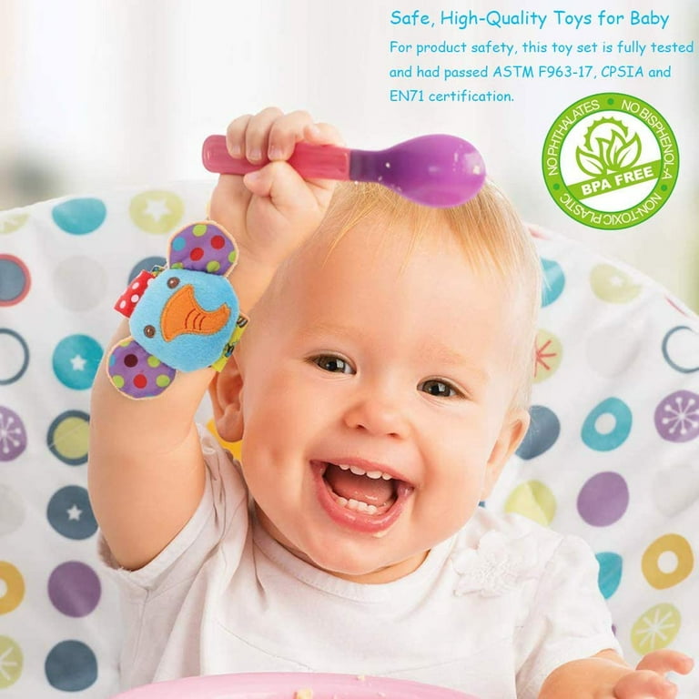 Homaful 8 Pcs Soft Baby Wrist Rattle Foot Finder Socks Set Cotton