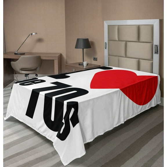 Ambesonne Retro Flat Sheet, I Love the 70s Pictogram, Twin Size, Red Black White