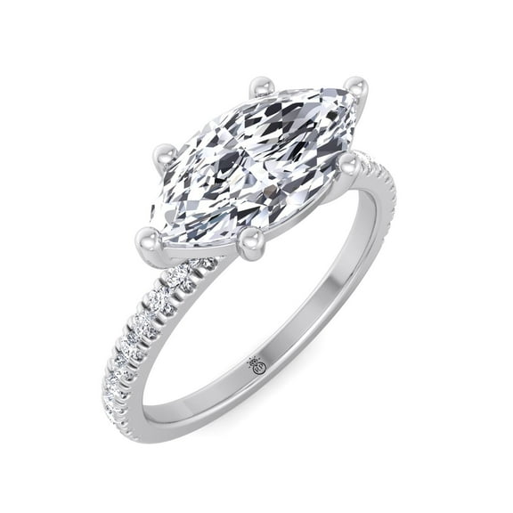 Buffalo - Moissanite Marquise Cut Lab Diamond Engagement Ring With Sidestones - East West