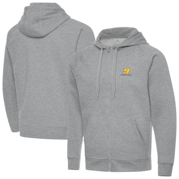 Men's-Antigua Heather Gray Chase Elliott Big & Tall Victory Full-Zip Hoodie