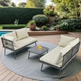 thumbnail image 3 of 3 Pieces Patio Furniture Set, All Weather Wicker Outdoor Patio Conversation Set PE Rattan L-Shaped Sofa Set with Cushions for Backyard, Poolside, Garden, Beige, 3 of 10