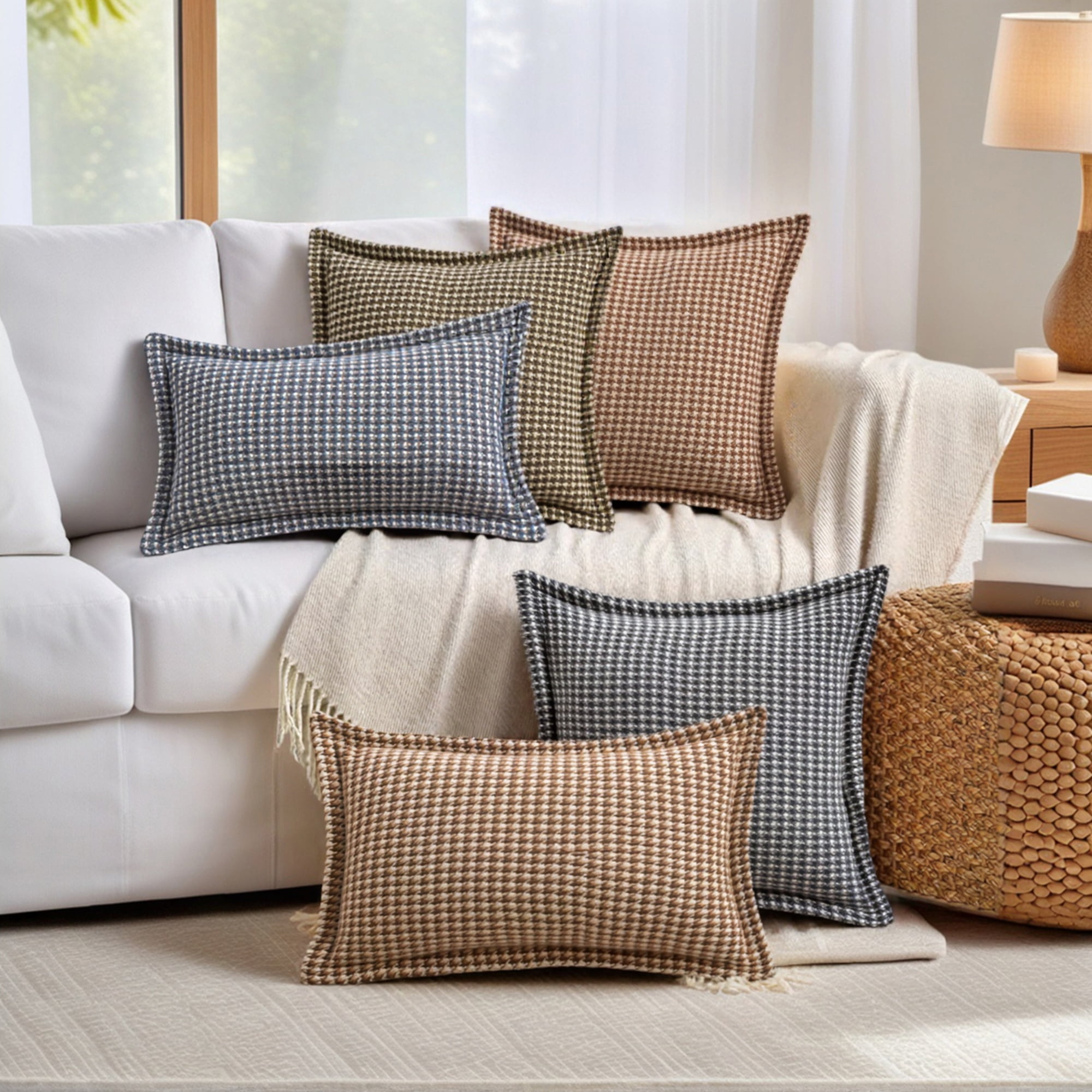 Unique Bargains Soft Houndstooth Throw Pillow Covers Set of 2 Green 20" x 20"