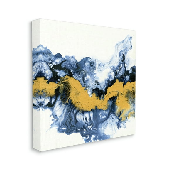 Abstract Paint Infusion Fluid Blue Yellow Integration Abstract Gallery-Wrapped Canvas Print Wall Art, 17x17