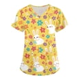 thumbnail image 3 of HAVUITYY Printed Scrubs for Women, Plus Sized Easter Pattern V-Neck Nurse Tops, Womens Short Sleeve Working Uniform Top with Pockets, Ideal Easter Gifts and Wear, 02-Yellow 3XL, 3 of 5