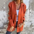 thumbnail image 6 of Fall Winter Women Coat Hooded Button-down Solid Color Thick Pockets Loose Cardigan Mid Length Outdoor Travel Shopping Dating Overcoat, 6 of 8