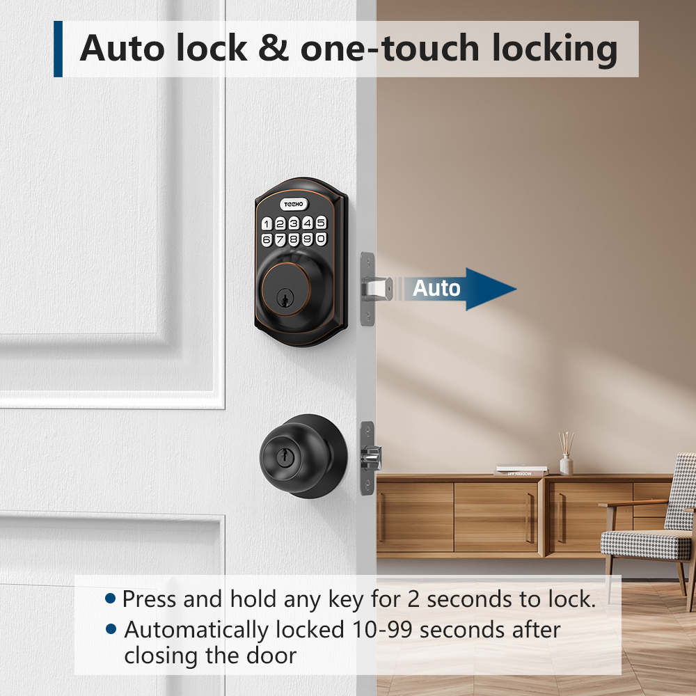 TEEHO Keyless Entry Door Lock Keypad Electronic Smart Deadbolt for Front Door Home in Oil Rubbed Bronze Finish - image 5 of 13