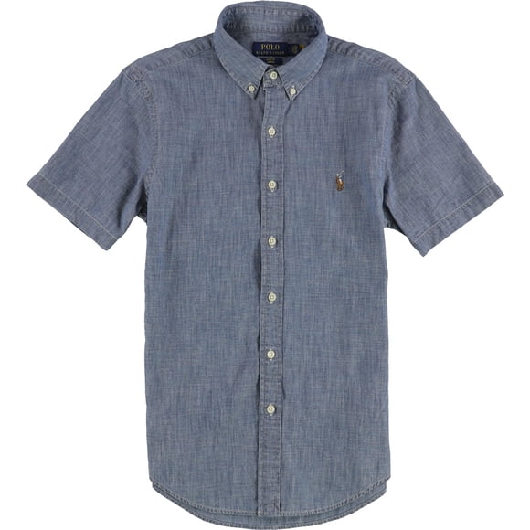 Ralph Lauren Mens Chambry Button Up Shirt, navy, S Neck