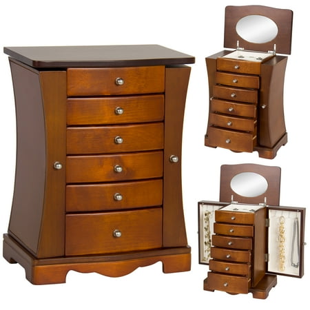 Best Choice Products Handcrafted Wooden Jewelry Box Organizer Wood Armoire Cabinet Storage Chest - White