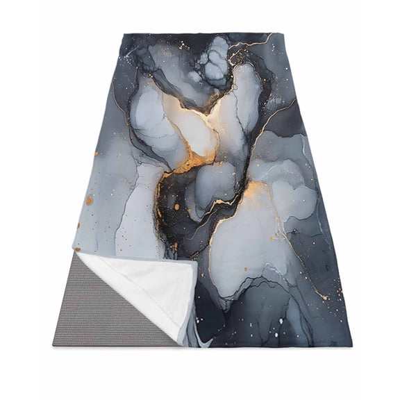 Marble Black Yoga Towel for Hot Yoga Non Slip, Ink Painting Modern Art Abstract Yoga Mat Towel Absorbent Yoga Sweat Towels Microfiber Hot Yoga Blanket for Bikram Pilates 26"x74"