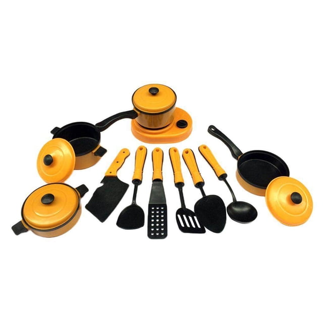 Langgg 13 Pieces/Set Plastic Simulation Simulation Kitchen Cookware Set Kitchen Cookware Set Kitchen Toys Simulation Kitchen Cookware Set Yellow