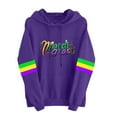 thumbnail image 2 of LEKWK Womens Mardi Gras Shirts Loose Fit Hooded Long Sleeve Sweatshirts Trendy Graphic T Shirts Letter Script Print Gold Green Accents Holiday Tops, 2 of 4