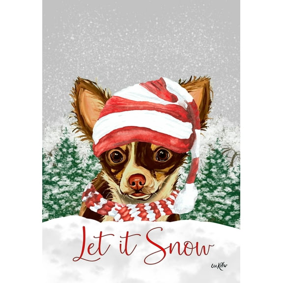Chihuahua Longhaired - Hippie Hound Studios Let it Snow Christmas Garden Flag