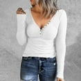 thumbnail image 2 of Women Fashion Solid Button Thermal Top Women Long Sleeve T Shirt V Neck Thermal Underwear Tops for Women Long Sleeve Pullover Long Sleeve Slim Women Thermal Top Top, 2 of 5