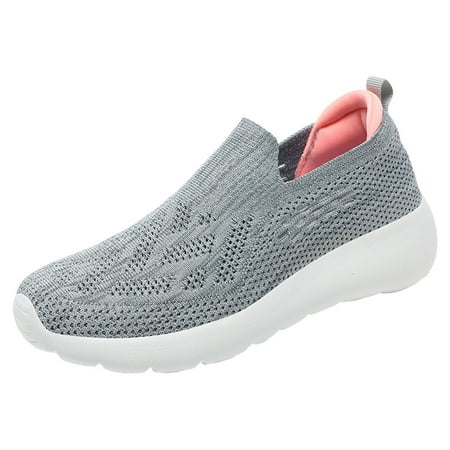 Dress Sneakers for Women Women Sneakers Fashionable Solid Color Mesh Breathable Summer Comfortable Thick Sole Soft Sole Lightweight Slip On Shoes Female Womens Sneakers Shoes(Grey 8)