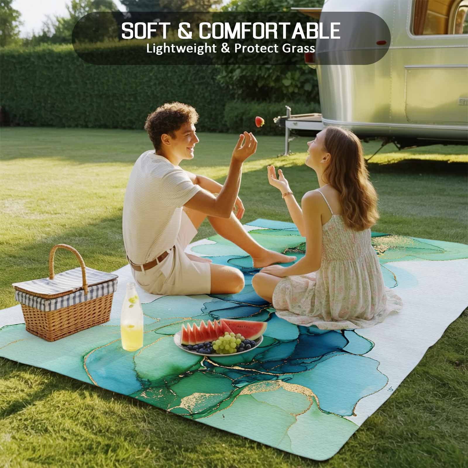 Outdoor Rug 5x8ft Abstract Ombre Green Blue Marble Large Area Rug Modern Art Indoor Outdoor Carpet Outdoor Rugs Mats for Patio Camping,RV,Front Door, Outside Decor