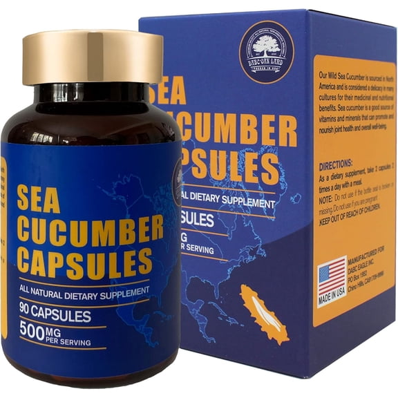 Wild Caught Capsules Sea Cucumber, Natural Extract Supplement  90 Capsules, 500mg