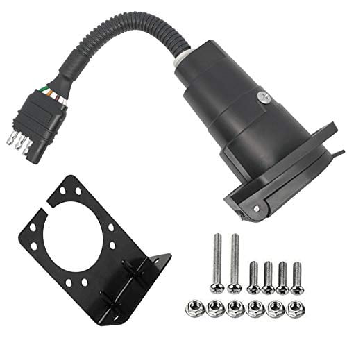 CARROFIX 4 Flat Truck to 7 Way Round Trailer Light Adapter Reverse Plug with Mounting Bracket