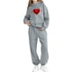 thumbnail image 3 of Conjunto de sudadera con capucha de manga larga para niños con estampado en forma de corazón y pantalones deportivos con lazo en las piernas, conjunto deportivo informal de dos piezas para niños, poli, 3 of 5