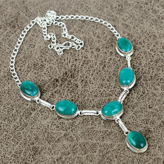 925 Sterling Silver Green Jade Gemstone Handmade Jewelry Necklace 18"