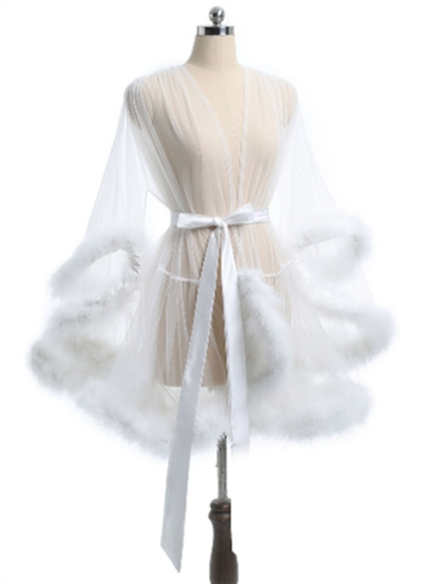 Sexy Feather Robe Seductive Mesh Perspective Sex Fur Bathrobe Passionate  Waist Tightening Robe Dressing Gown (Pink,One Size) - Walmart.com