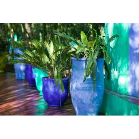 Jardin Majorelle and Museum of Islamic Art Villa Pottery Marrakech Morocco Canvas Art - Walter Bibikow DanitaDelimont (34 x 23)