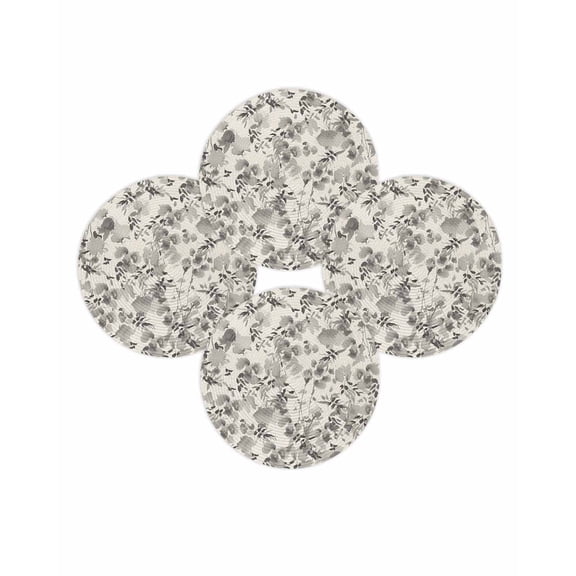 Round Placemats Set of 4 Gray Floral Place Mats Washable Woven Placemat Watercolor Wildflowers Linen Circle Braided Table Mat for Kitchen Dining Table Party Home Decor 15 Inch