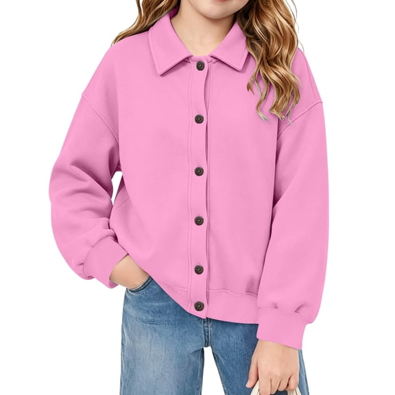 Mooqilaa Girls Buttons Sweatshirts Size 10-12, School Casual Long Sleeve Collared Fall Outerwear Pink