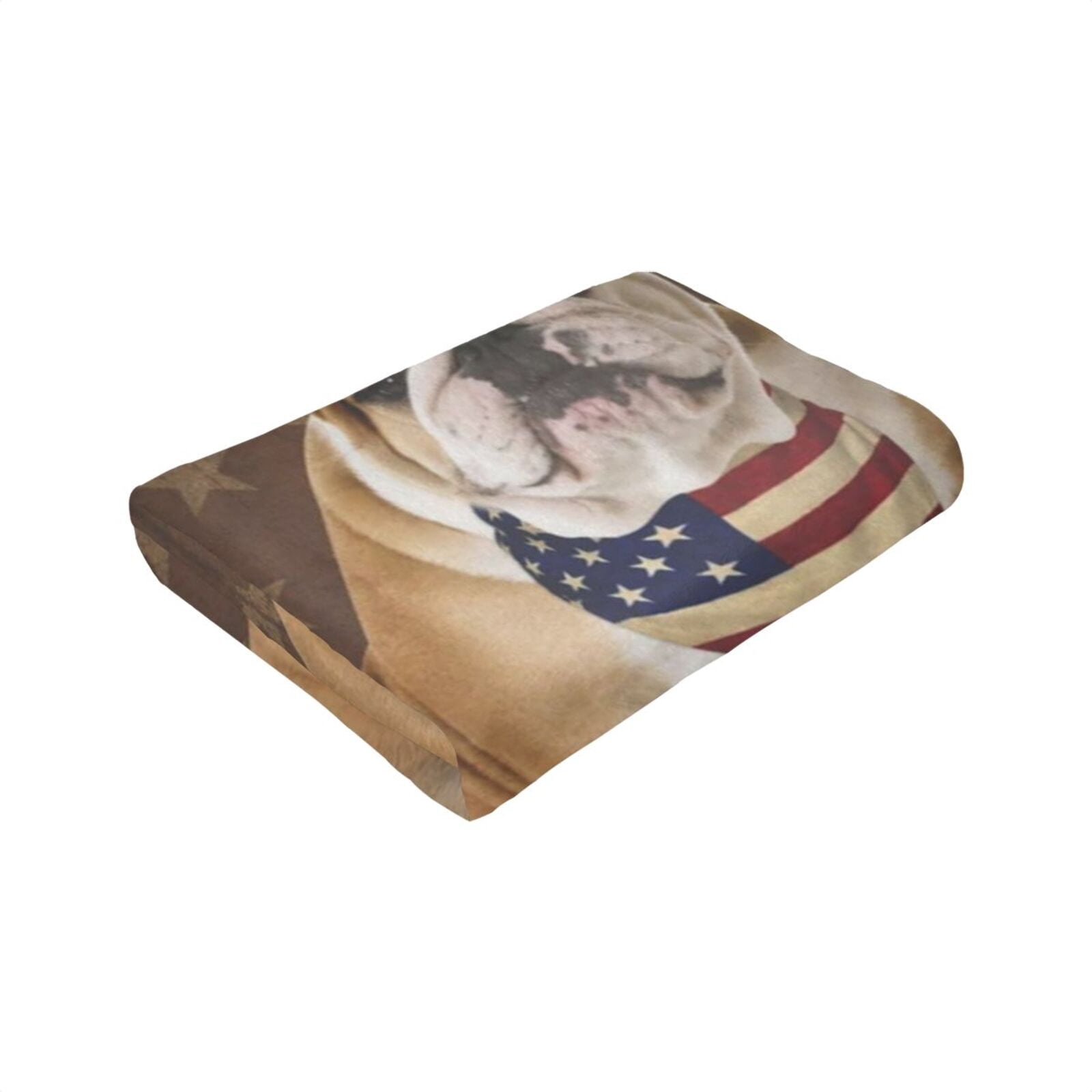 Wijzvio Bulldog Dog With Vintage American Flag Throw Blanket Soft Fuzzy Fleece Blanket For Couch Bed Living Room Decoration 60"X50"