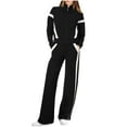 thumbnail image 2 of Ashirexll Outfits for Women, Womens Winter Sets, Fashion Zipper Round Neck Blouse and Elastic Waist Pockets Pants 2 Piece Set, 2 of 6