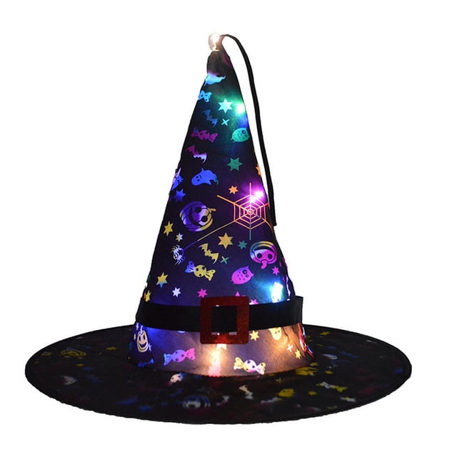 Uuiauoio Glowing Witch Hat with Light Up Feature, Halloween Party Dance Costume Accessory for Adults ,for Role Play and Performances, Festive Headwear(Black)