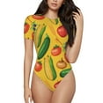 thumbnail image 2 of Uemuo Colorful Vegetables Pattern Women's One Piece Short Sleeve Swimsuit Rash Guard Surfing Modest Quick-drying Swimsuit Beach Essentials-Medium, 2 of 9