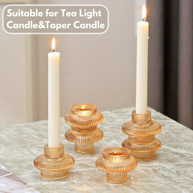 Glass Candle Holders, Set of 6 Taper Candle Holders, Tea Light Candle Holders, Candlestick Holders, Stackable Glass Candle Holders for Table