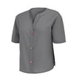 thumbnail image 6 of Pxiakgy Linen Shirts for Women Summer Cotton Linen V Neck Short Sleeve Tops Loose Vacation Beach Solid Blouses Tunic Tops Summer Loose Fit Short Sleeve Button Down Shirts for Women, 6 of 9