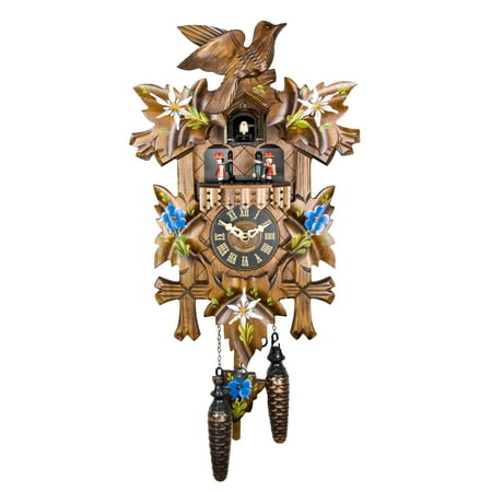 Cuckoo Clock 1 Day Chalet - Black Forest 1 Day Chalet Style Musical Cuckoo Clock with Hand Painted Carvings
