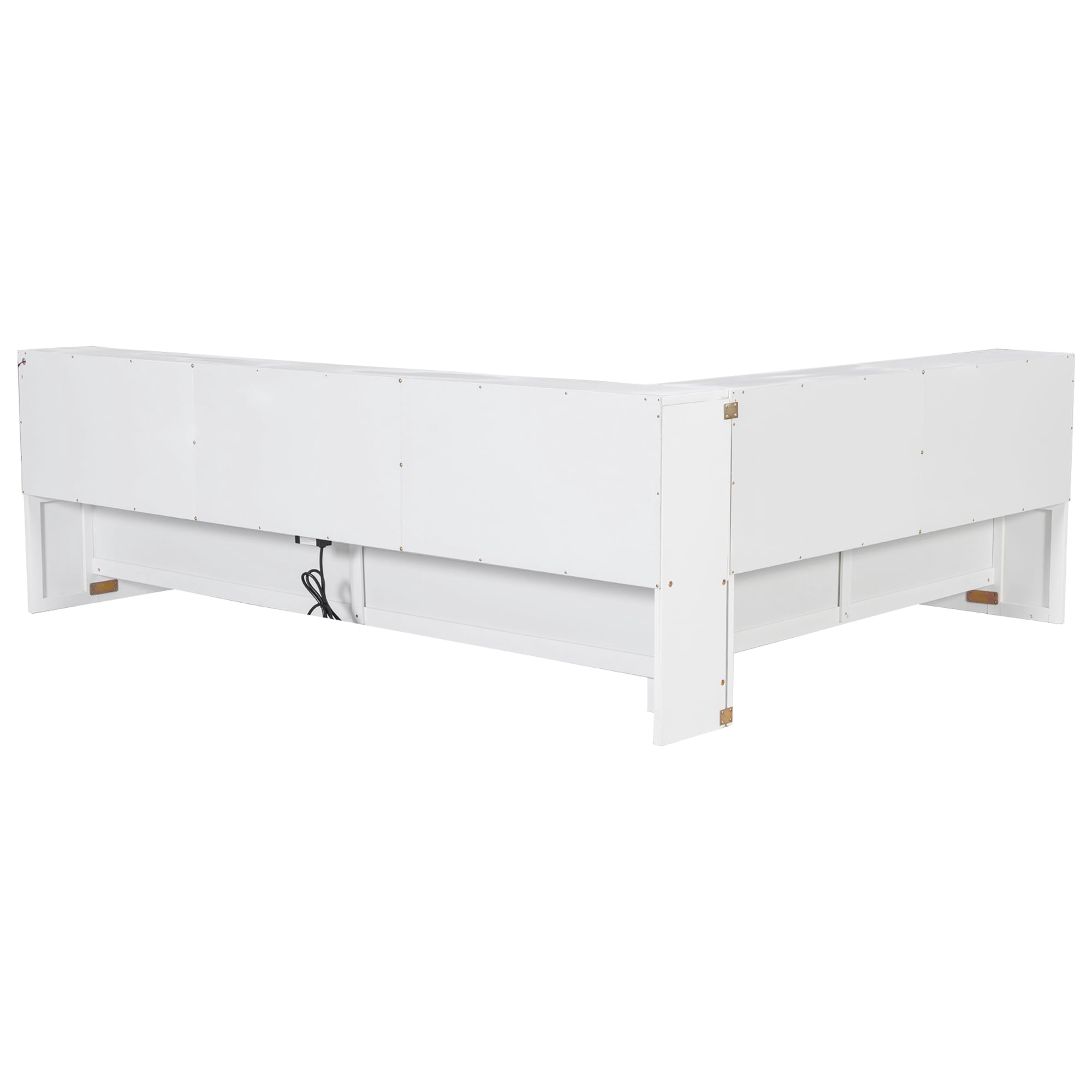 Euroco Wood Queen Size Daybed with Storage Shelves, USB Ports and LED Light, White