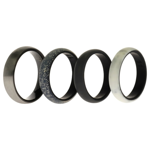 Juego de anillos de boda de silicona con cepillado doble de 6 mm - Mármol de ROQ para mujer - Anillo de 4 x 11 mm