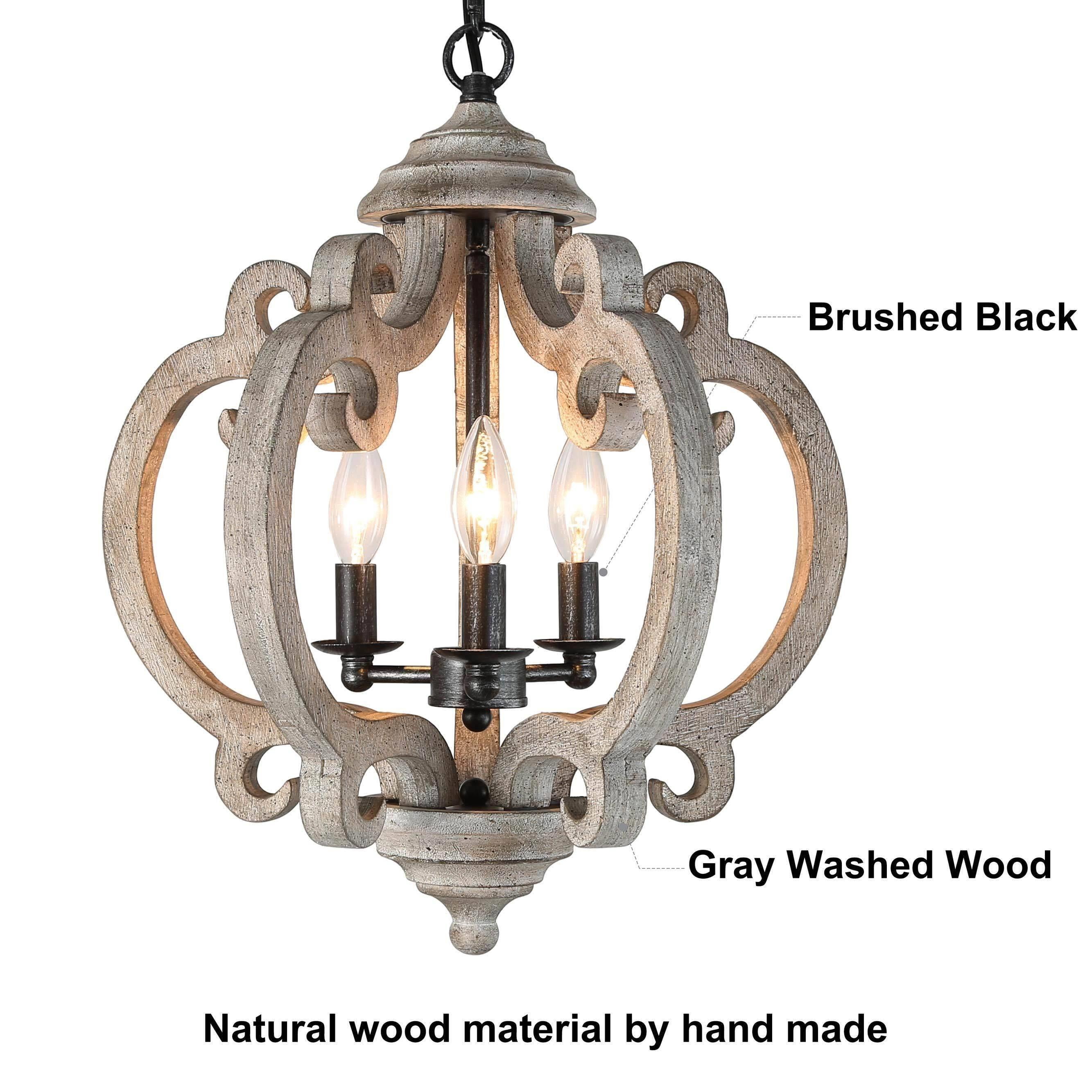 LNC 4-Light Grayish White Wood and Rustic Black Farmhouse Empire Chandelier, Orb Candle
