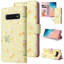 Allytech Compatible with Samsung Galaxy S10 Wallet Case for Women, Premium PU Leather Flip Cover with Card Holder and Kickstand Protective Phone Case for Samsung Galaxy S10, Yellow Daisy