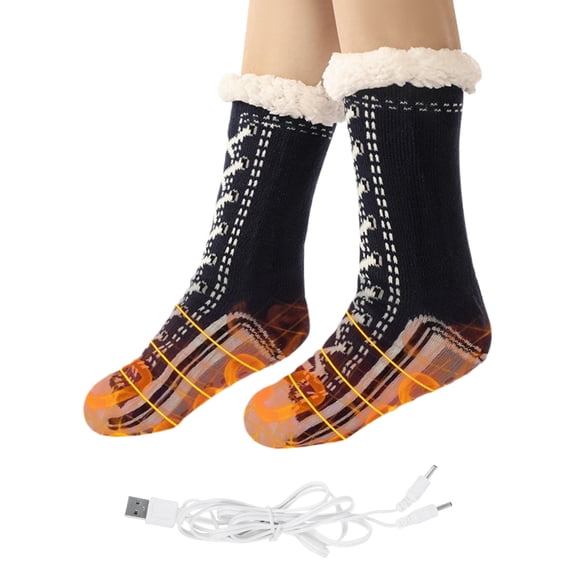 Elainilye USB Heated Socks Rechargeable for Men and Women, Warm Non Slip Socks for Winter Travel Sleeping Camping, Thermal Insulation Footwear for Cold Weather, Home and Outdoor Use