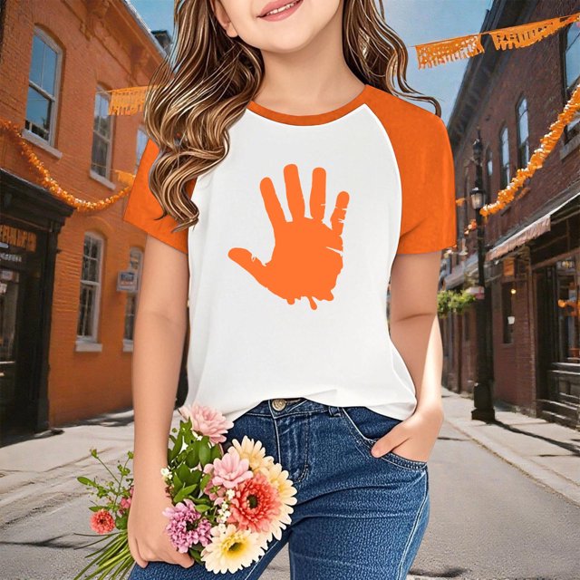 YUNAFFT T-shirts à Manches Courtes pour Garçons et Filles Imprimé Festival Orange Raglan Décontracté