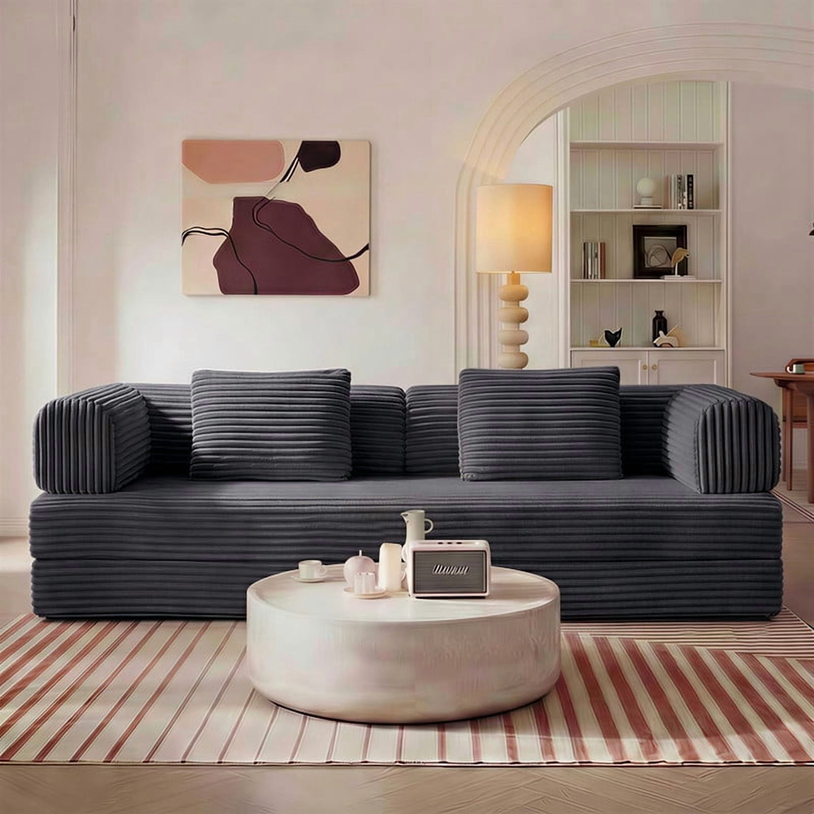 Compression Folding Boneless Sofa, Convertible Floor Sleeper Sofa, Futon Couch Bed, Modular Foam Frame Loveseat