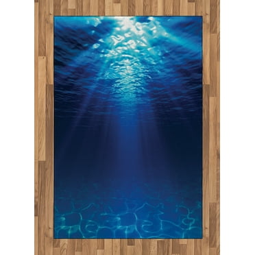 Ocean Area Rug, Underwater View Sandy Seabed Aquatic Scenes Sunbeams Nature Picture Print, Flat Woven Accent Rug for Living Room Bedroom Dining Room, 2.6' x 5', Navy Aqua, by Ambesonne