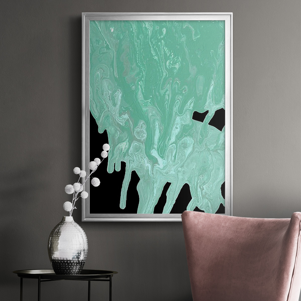 Teal Cascade I Premium Framed Print, in Gold, Black, or Silver - Ready to Hang